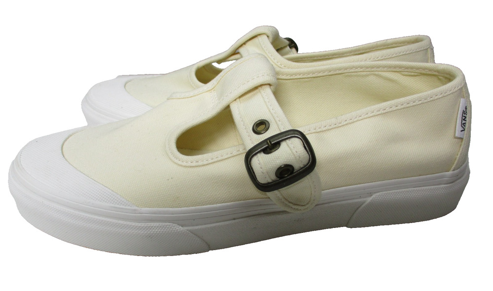 Vans Style 93 Mary Jane Womens Sz 6.5 Beige Linen Canvas Buckle Shoes